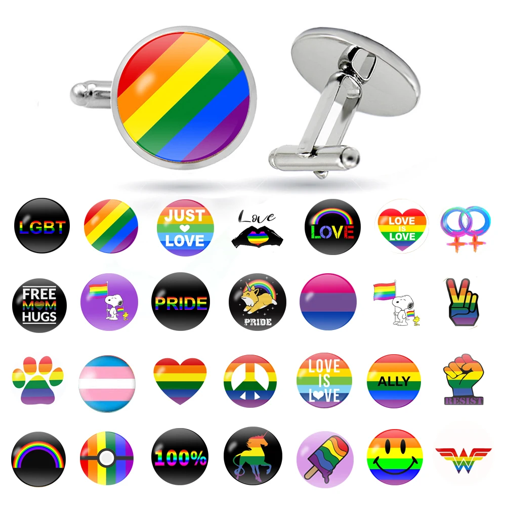 Новая мода ЛГБТ гей оросец Прайд запонки радуга Круглый купол стеклянный для