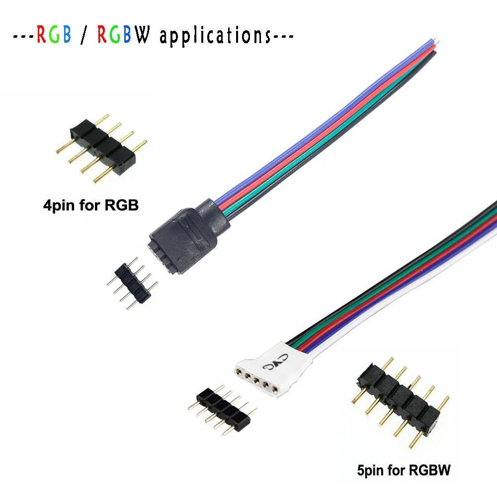 4-контактный RGB/5-контактный разъем RGBW папа для RGB/RGBW Мама 5050 Светодиодная лента RGB