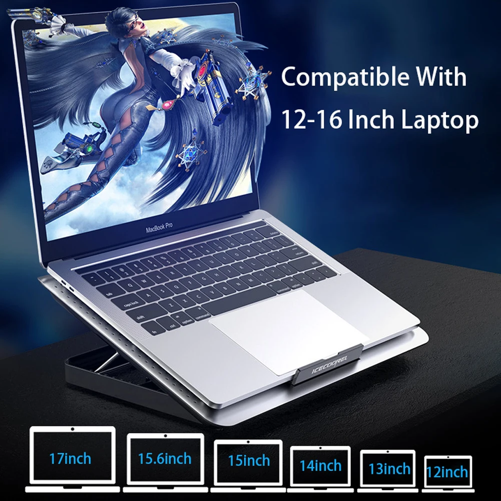 

A18 Laptop Cooler Cooling Pad with Wind Adjustment Knob 7 Height Levels Aluminum Laptop Cooler Stand Riser for 17 in Notebook