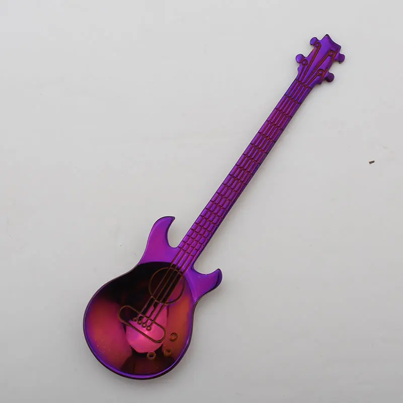 Purple Ложка из нержавеющей стали OBR, форма для кофе, гитары, музыкальная тема, ложка для перемешивания чая, маленькая ложка для мороженого и десертов, креативные столовые приборы - Цвет: Purple