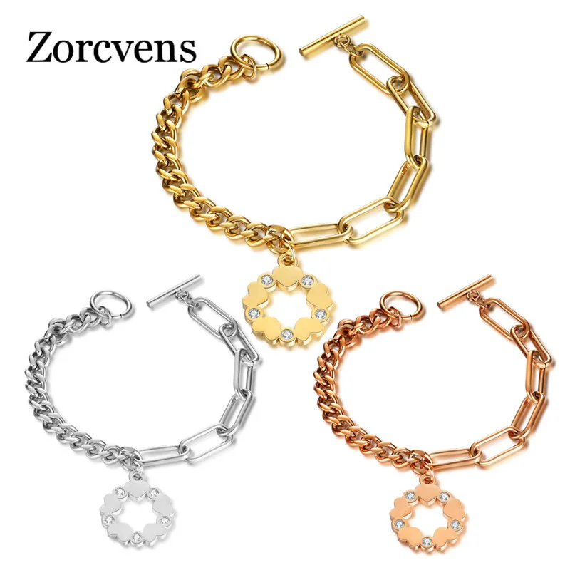 Женский браслет с цветком сердца ZORCVENS из нержавеющей стали