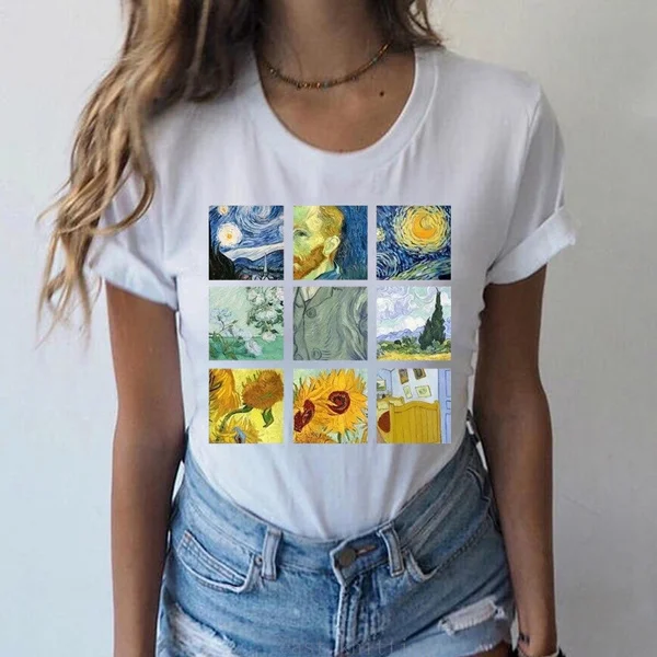 

Van Gogh Painting Vintage T-Shirt Girls Cotton White Cool Tees Shirt X-2XL