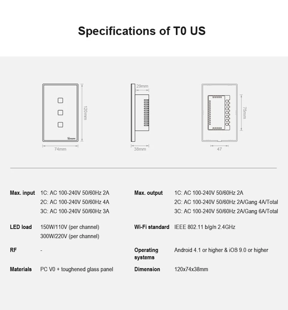 Интеллектуальный выключатель света Sonoff T0 US/AU Смарт Wi-Fi настенный сенсорный светильник сенсорный выключатель 1/2/3 Gang Touch/Wifi/приложение пульт Умный домашний контроллер работы с Alexa/google