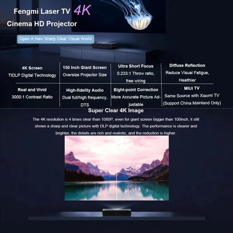 Лазерный проектор Fengmi 4K глобальная версия дюйма для кинотеатра Android TV 2100ANSI Google