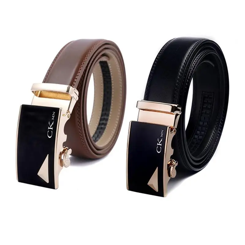 100%  2 style Top Quality  Automatic Buckle Cow Man Belts Genuine Leather Belt Luxury Leather Belts