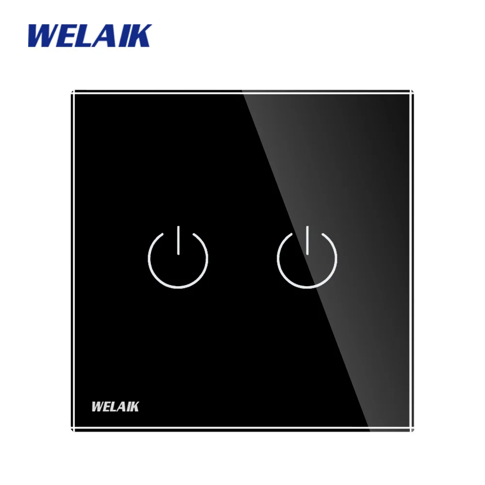 Сенсорный выключатель WELAIK UK стеклянная панель настенный интеллектуальный 2gang 1way