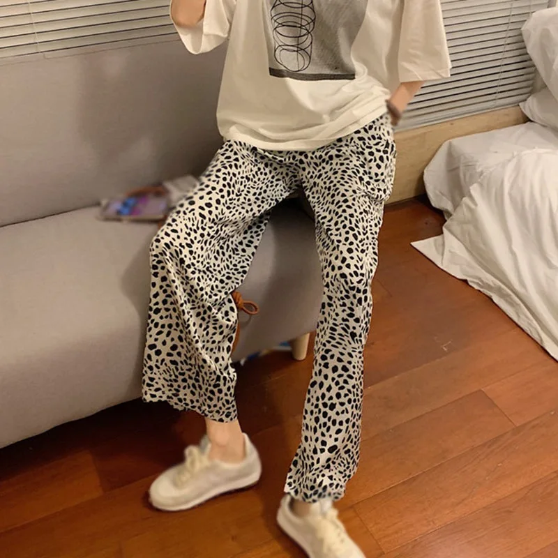 

Womens High Waist Wide Leg Pants Fashion Printing Pattern Loose Female Pants Streetwear Autumn Casual Elastic Waist Trousers