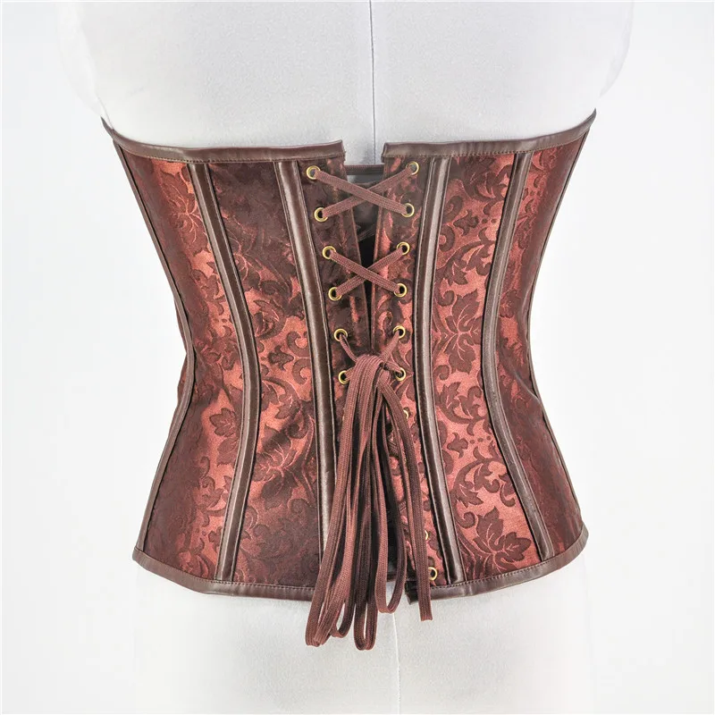 Женское Бюстье в стиле стимпанк Корсет Топ коричневый жаккард с зубчатой