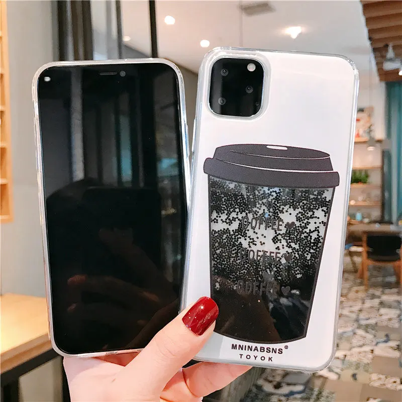 Coffee cup Glitter Liquid Case For iPhone 11 X XS XR Max 8 7 6 6S Plus Soft TPU Silicone Cases Dynamic Qicksand Back Cover | Мобильные