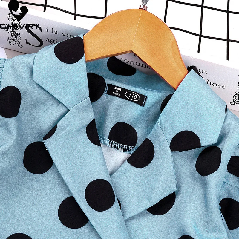 Spring Autumn 2022 Girls Long Coat Fashion Dot Print Lapel Long Sleeve Windbreaker Coat with Belt Kids Baby Girls Trench Outwear