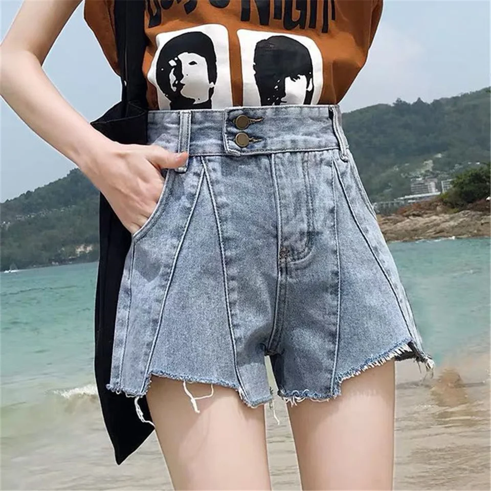 

Summer High Waist All-match Women Denim Shorts Vintage Loose Wide Leg Female Fashion Ladies Shorts Jeans Femme