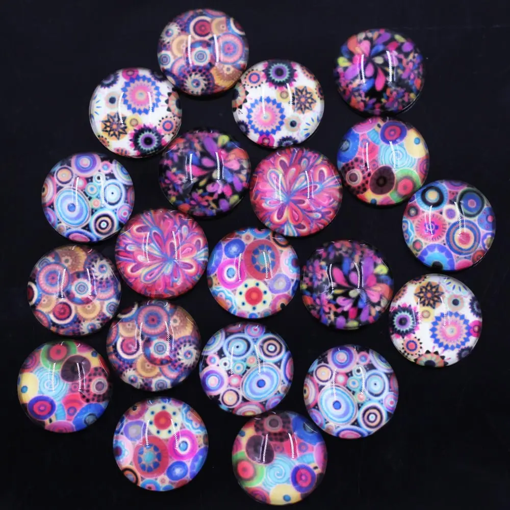 

10PCS Mixed Random 20mm Glass Cameo Cabochons Round Dome Flower Cat Dog Dot Embellishment Scrapbook Handbag Crafts Accessories