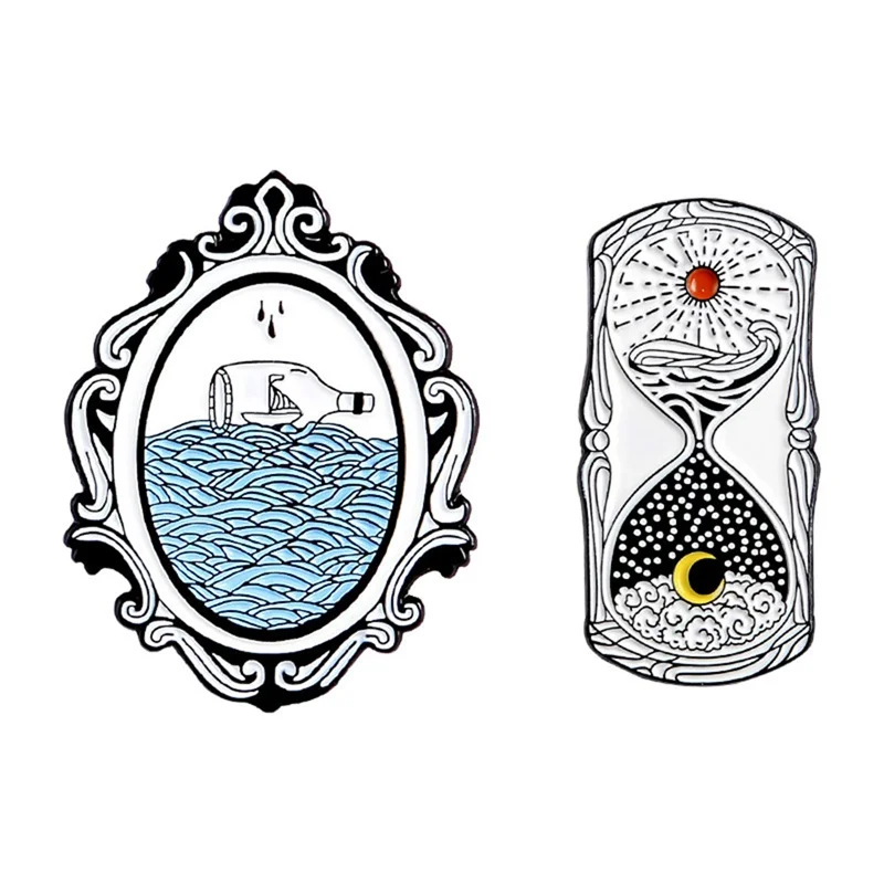 Время песочные часы эмалированные булавки солнце луна волшебное зеркало