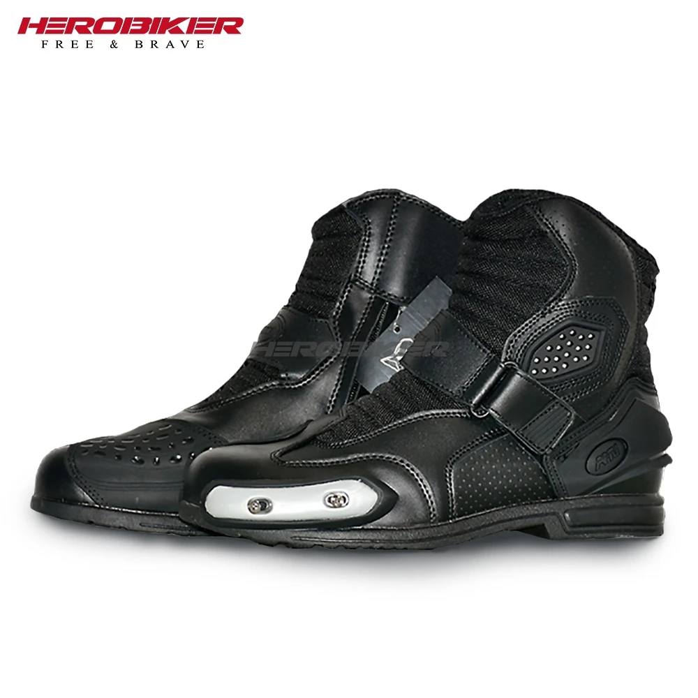 

Motorcycle Boots Leather Four Season Motocross Men Moto Riding Shoes Motorcycle Protection Breathable Moto Black