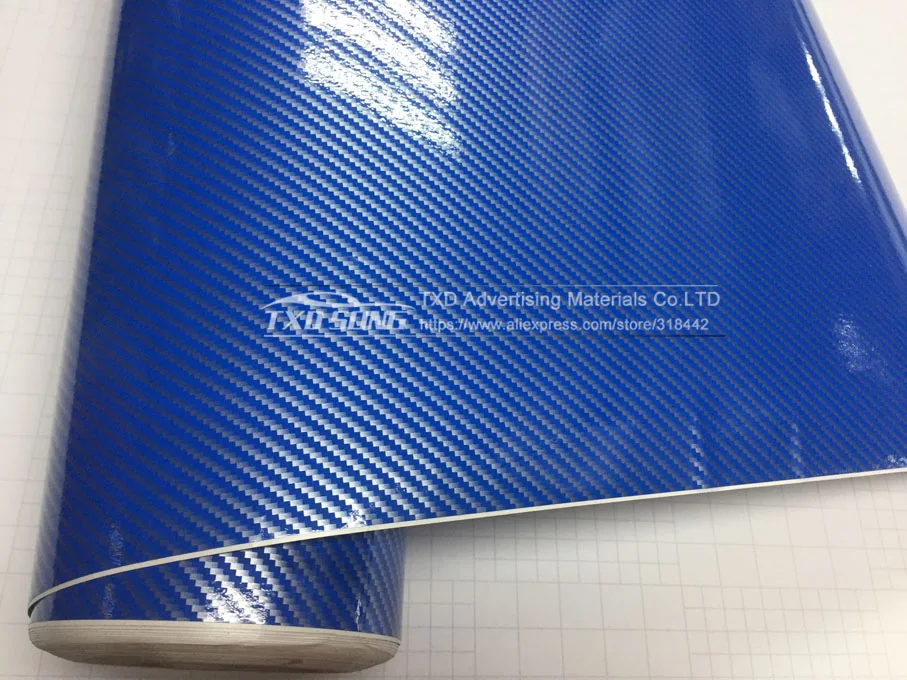 Глянцевая синяя виниловая пленка 2D из углеродного волокна самодельная наклейка