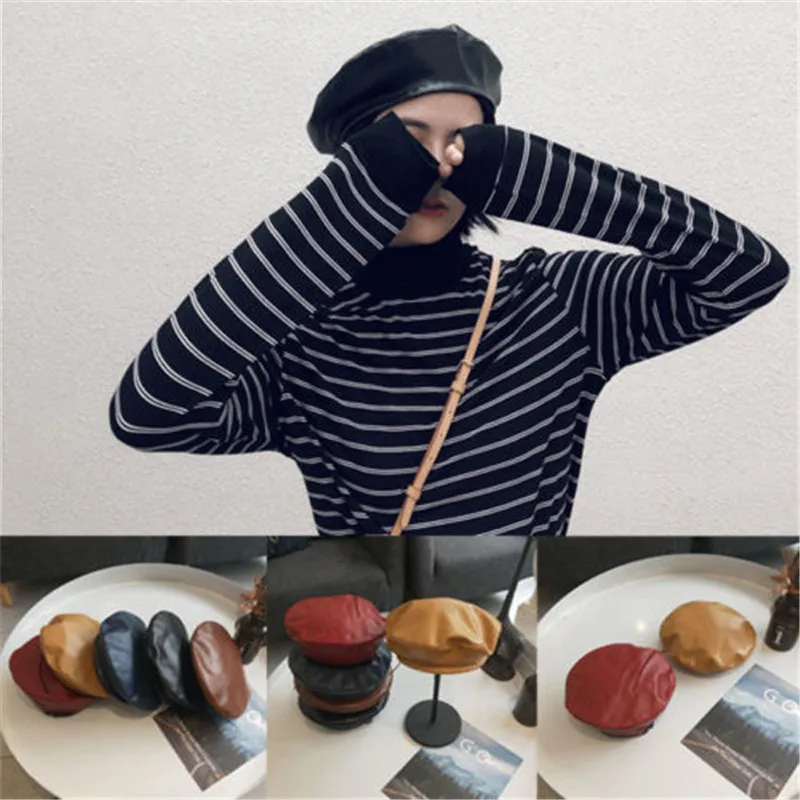 Женский берет для девочек повседневный однотонный из искусственной кожи в стиле