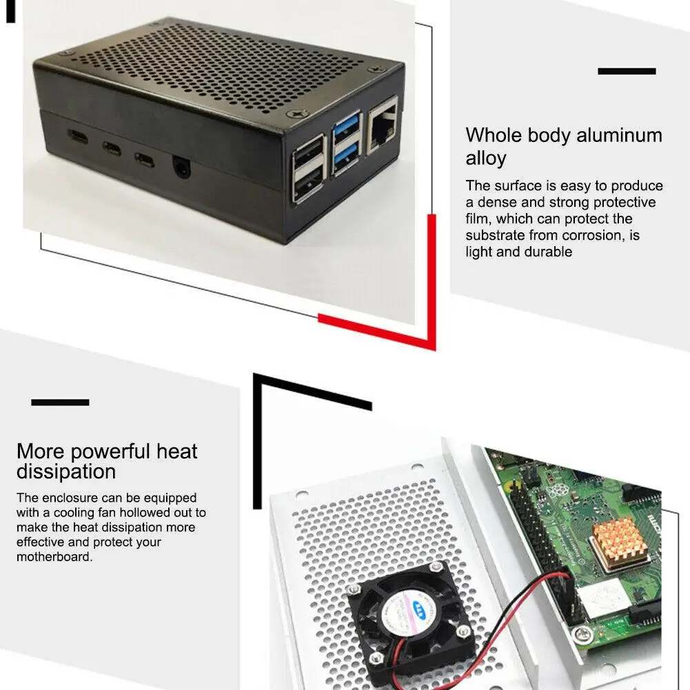 Для Raspberry Pi 4 Алюминиевый Чехол черный корпус Серебряная коробка металлический