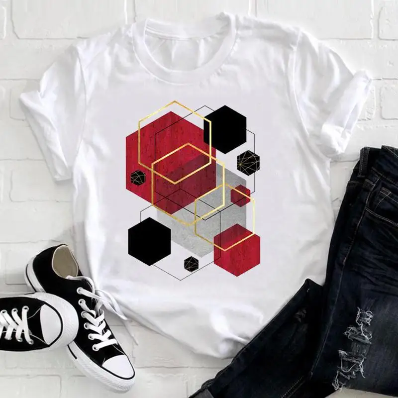 

Women Abstract New Geometric Clothing Clothes Casual Fashion Short Sleeve Female Summer Tshirt Top Graphic Tee T-shirt