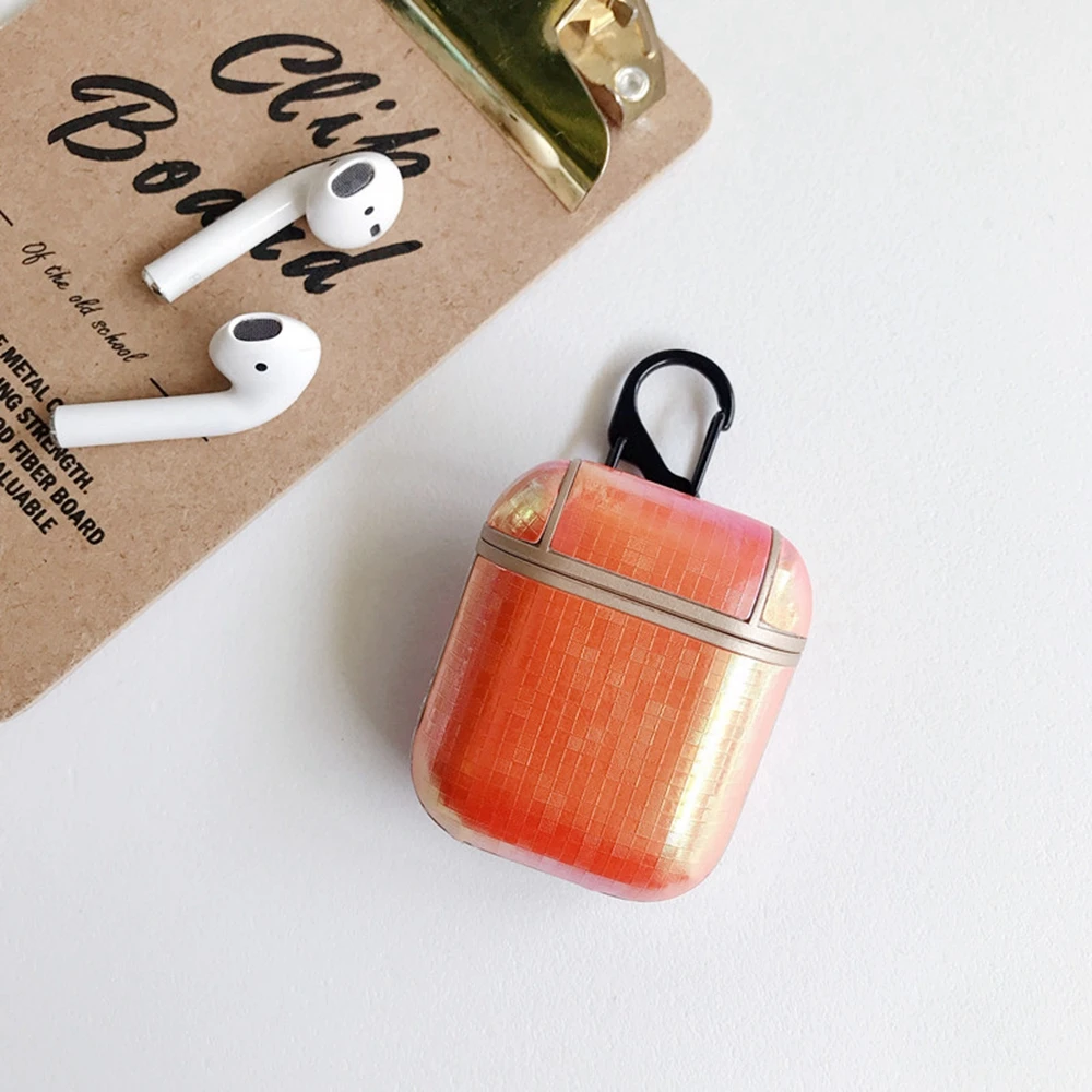 Роскошный чехол для Airpods кожаный с крюком блестящий кожи лазерный дизайн Air Pod 1 2