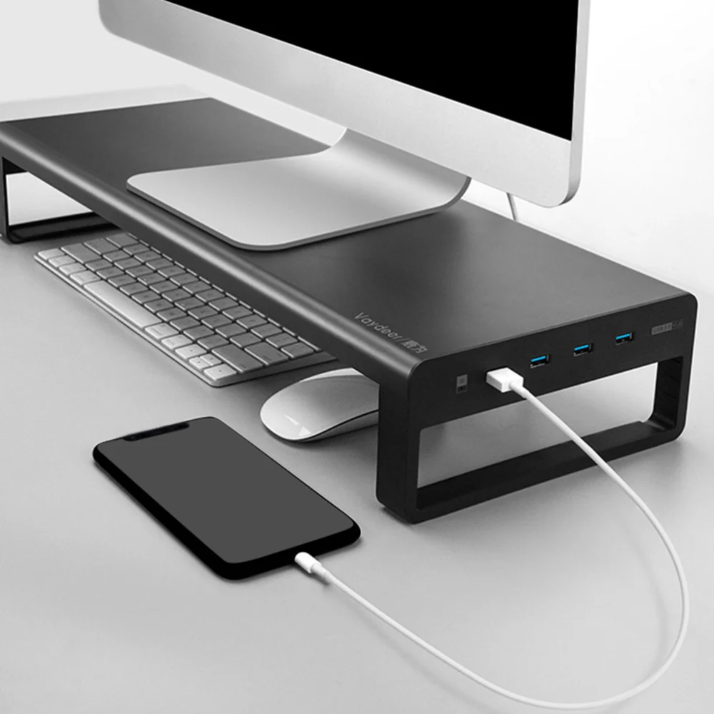 

Multipurpose Monitor Stand Riser Monitor Riser Support USB Charging Hub (Black)