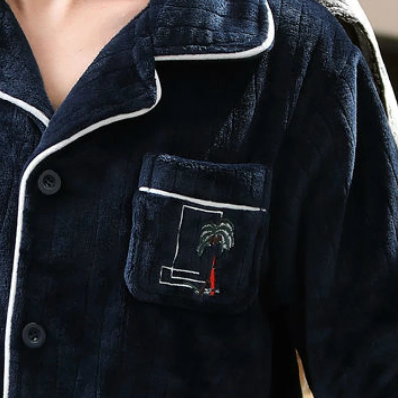 

Pajama Sets Men Turn-down Collar Button Autumn Winter Coral Fleece Warm Soft Mens Homewear Pajamas Plus Size 3XL Leisure Ulzzang