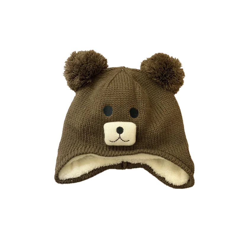 

Children's warm hat autumn and winter Korean boy and girl baby fur ball bear woolen ear hat