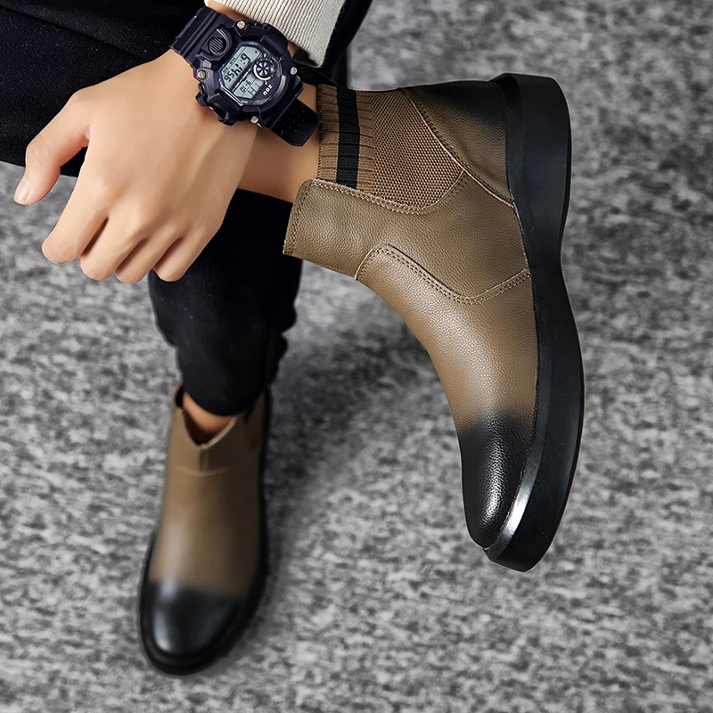 Мужские зимние ботинки челси черные из спилка мужская обувь теплые плюшевые