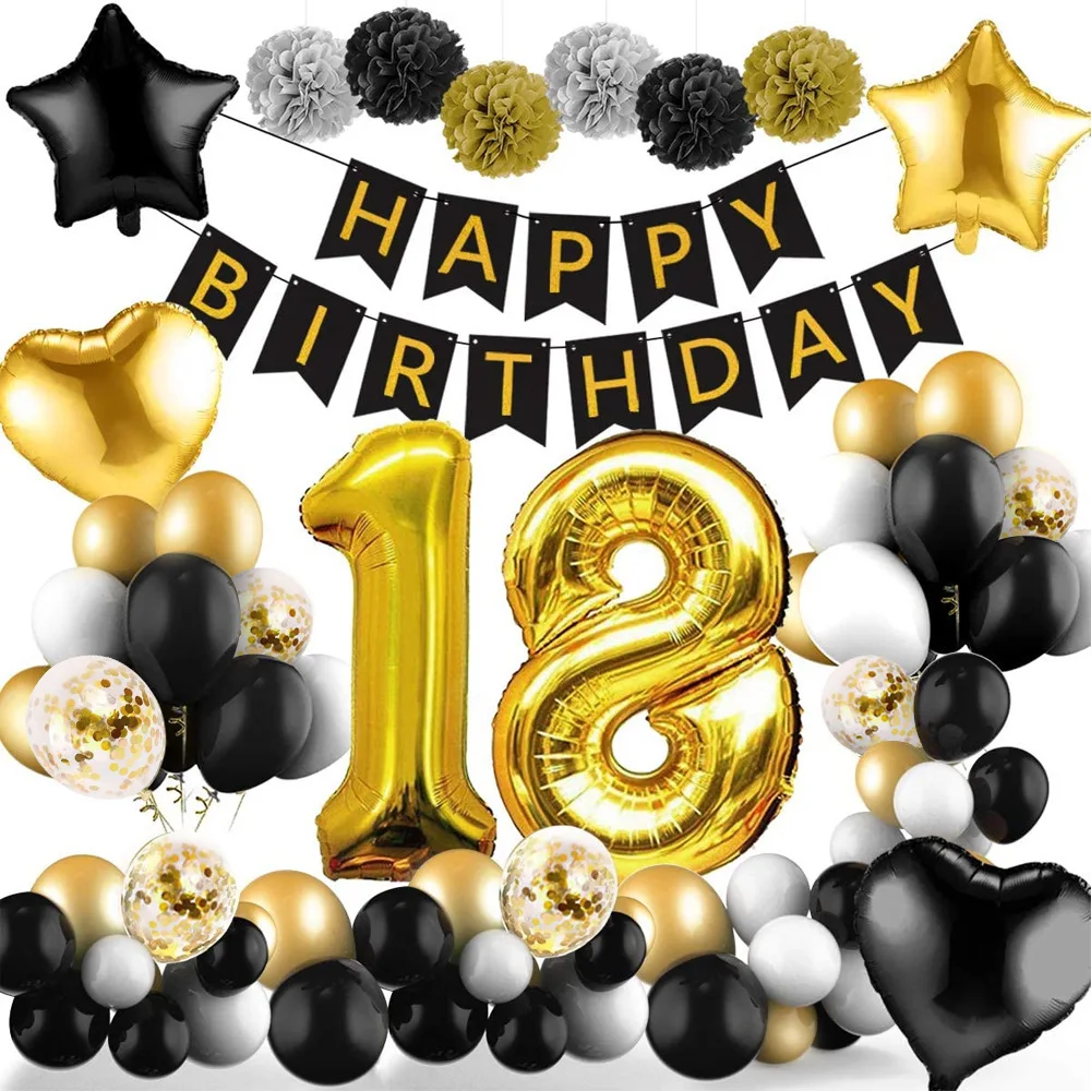 

Black and Gold Balloon Set Birthday Party Decoration with Number Foil Balloon for Men Women 18th 30th 40th 50th Birthday Party