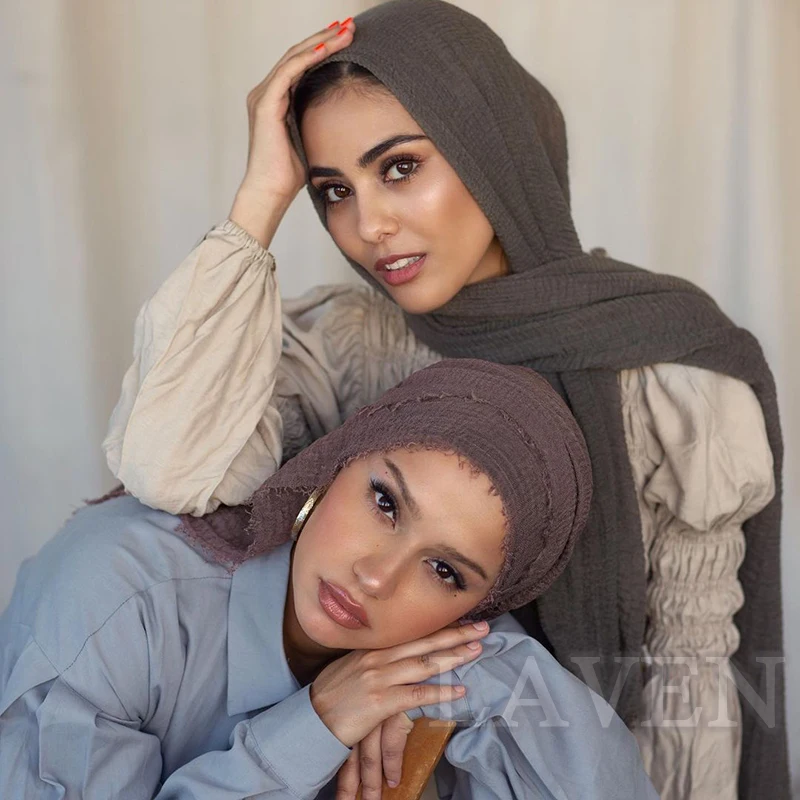

2020 Muslim Women Crinkle Hijab Scarf Women Soft Solid Cotton Head Scarves Turban Shawls and Wrap hijab femme musulman Bandana