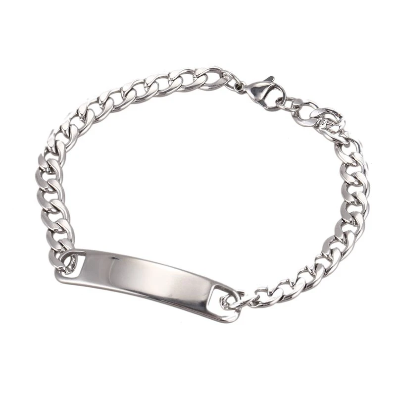 1 шт. нержавеющая сталь серебряный тон кубинская цепочка ID браслет 20 см|Браслеты с