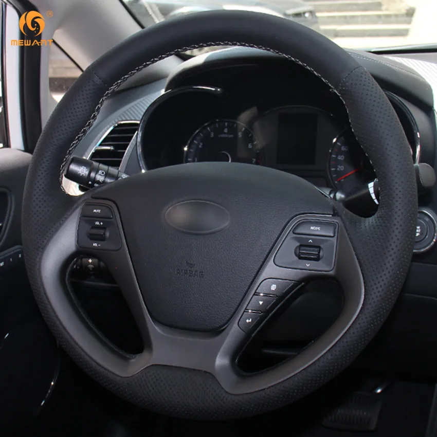 MEWANT Black Genuine Leather Car Steering Wheel Cover for Kia K3 2013 K2 Rio 2015 2016 Ceed Ceeɽ 2012-2017 Cerato 2013-2017 |