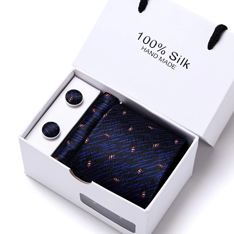 

Top grade Silk Wedding Present Woven Tie Pocket Squares Cufflink Set Necktie Box Gray Man Wedding Accessories Floral Fit Group