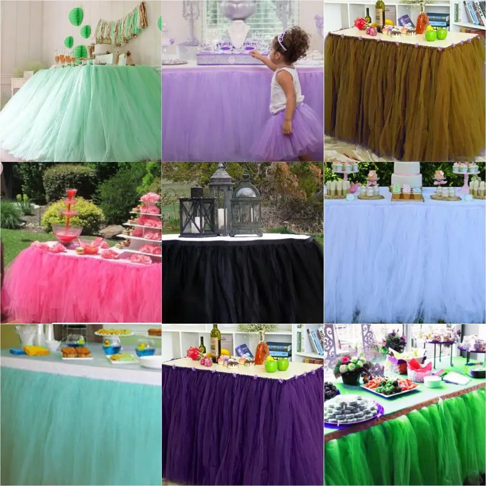 

49 Romantic wedding decoration Tulle Table Skirt DIY Tutu Tableware Skirts girl's favor home party table decor supplies