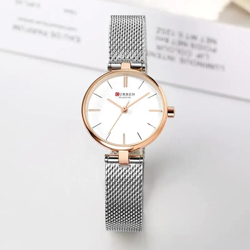 

Curren Stainless Steel Mesh Strap Watches Women's Quartz Watch Gold Bracelet Wristwatch Female Clock Ladies Dress Watch