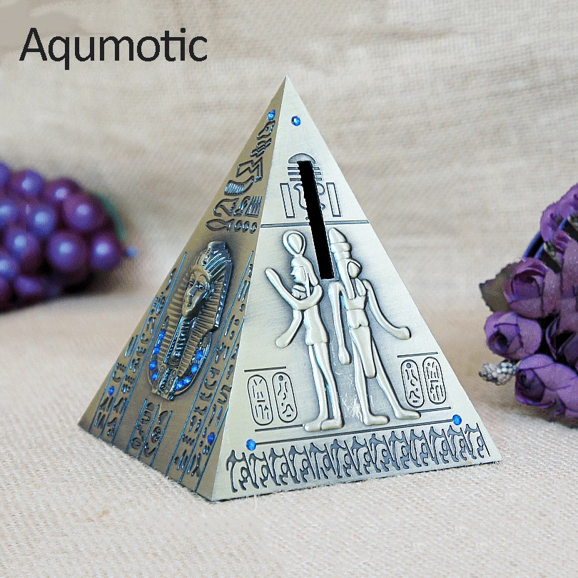 

Aqumotic Pyramid Piggy Bank Metal Saving Pot World's Landmark Egypt Building As Pharaoh Decorative POTS Collecting COINS