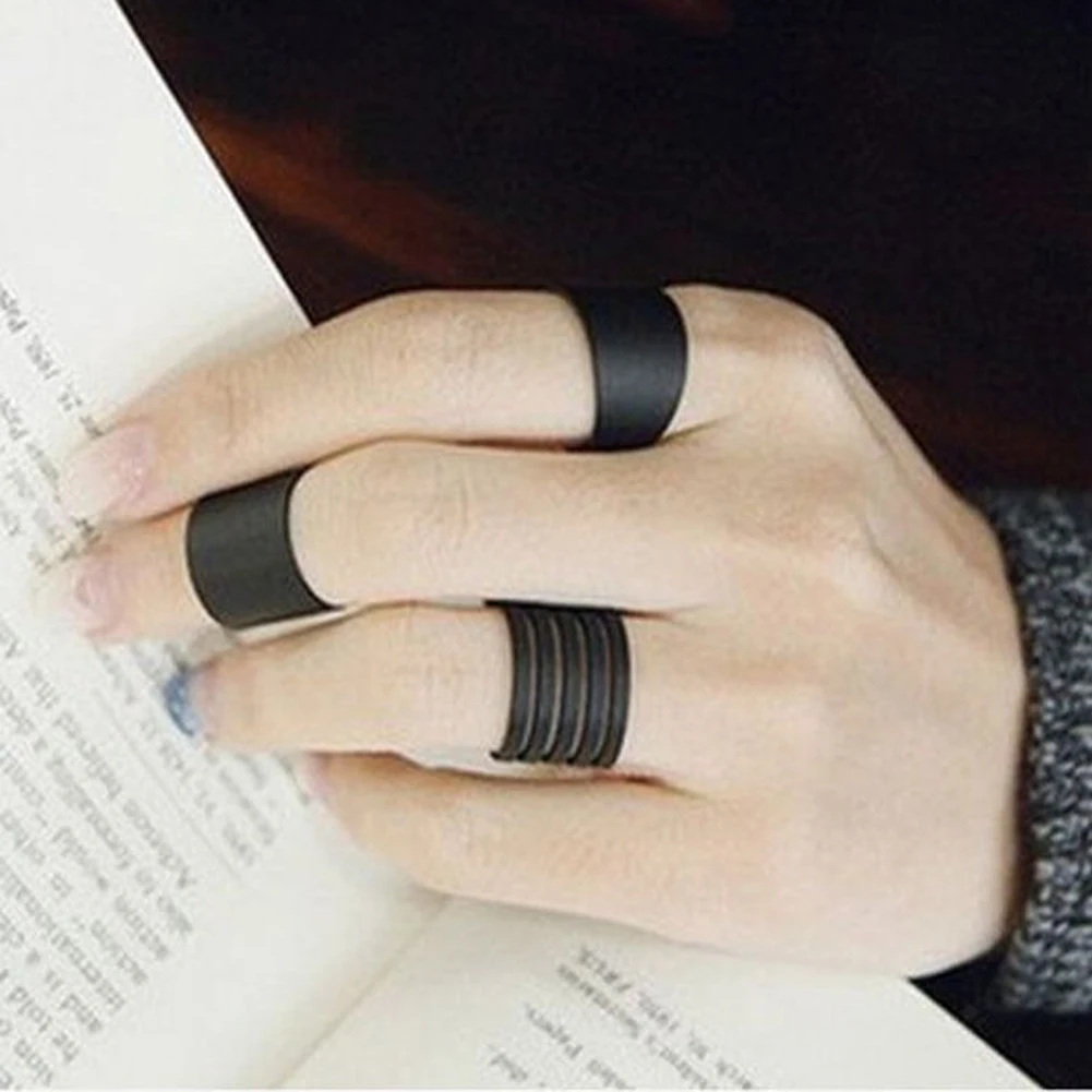 

Korean Style 3 Pcs Women's Ring Set Black Stack Plain Above Knuckle Band Mini Open Rings Punk Rock Jewelry for Party Gifts