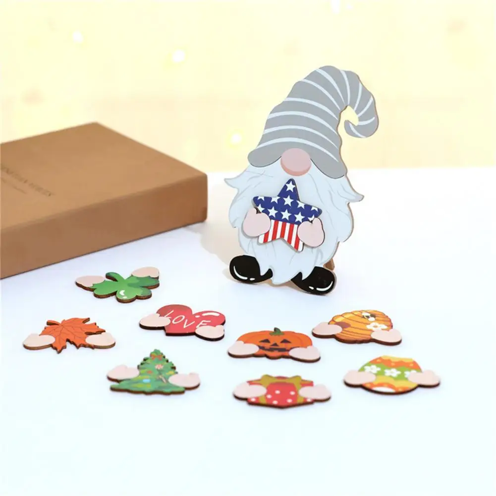 

9Pcs/Set Christmas Desktop Ornament Creative Reusable Interchangeable Wood Gnome Signs Mini Christmas Detachable Magnet Decor