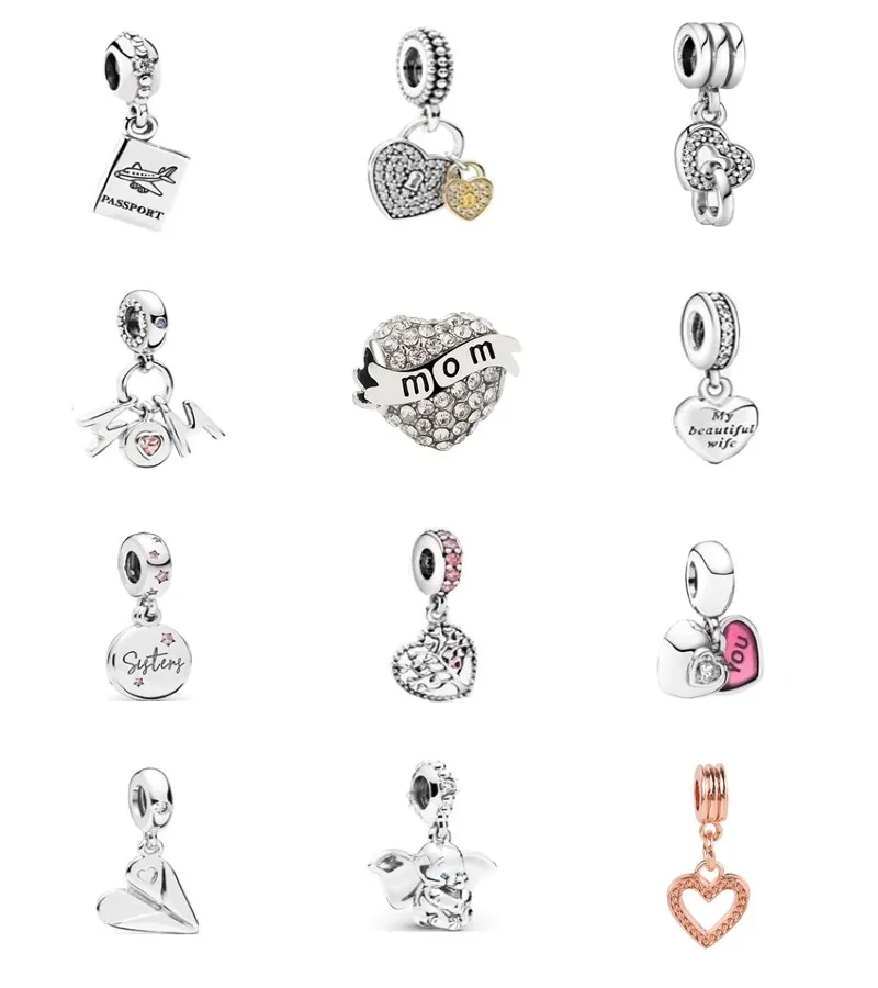

Couqcy New Rose Gold Silver Colour Heart Key DIY Beads Fit Original Pandora Charms Fashion Bracelet Bead Jewelry Making