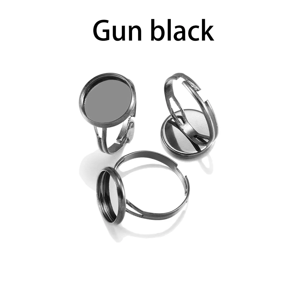 Gun Black 10 шт./лот, Регулируемые Пустые Кольца, основание, диаметр 10, 12, 14, 16, 18, 20, 25 мм, Стеклянные Кабошоны, камея, поднос, сделай сам, кольцо для изготовления ювелирных изделий - Цвет: Gun Black