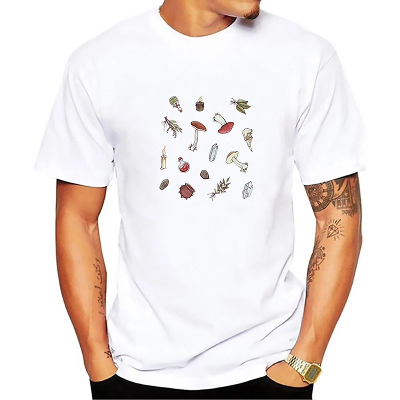 

2021 Vintage Mushroom Street Wear Funny White Clothing Men T shirt Pattern Top Tees Harajuku Funny Mushrooms Male Fashion Tshirt