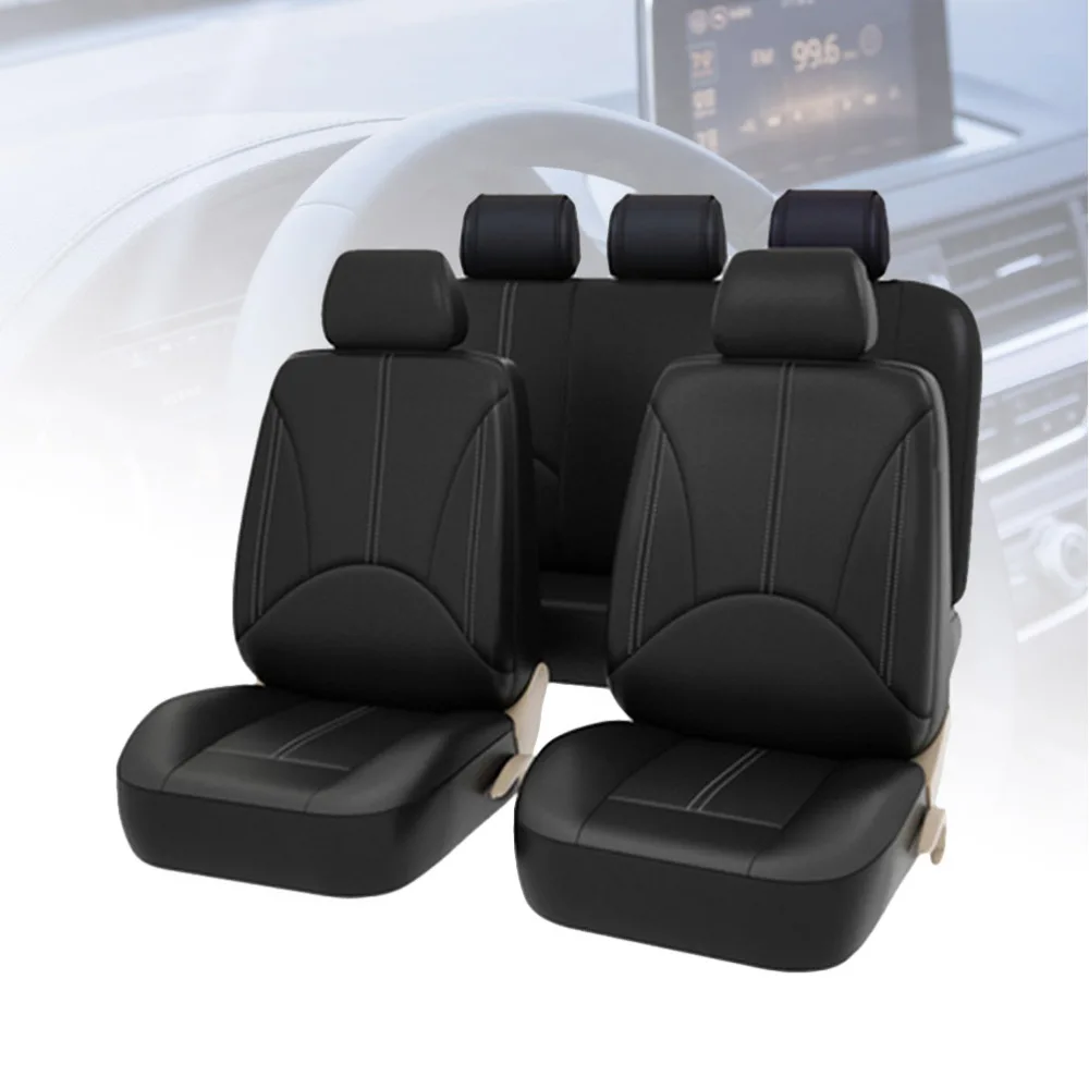 Comprare 9pcs Set Completo Anteriore Posteriore In Pelle PU Coprisedile Per Auto Cuscino Tappetino Protettore Nero Auto Interni Styling Decorazione (nero)