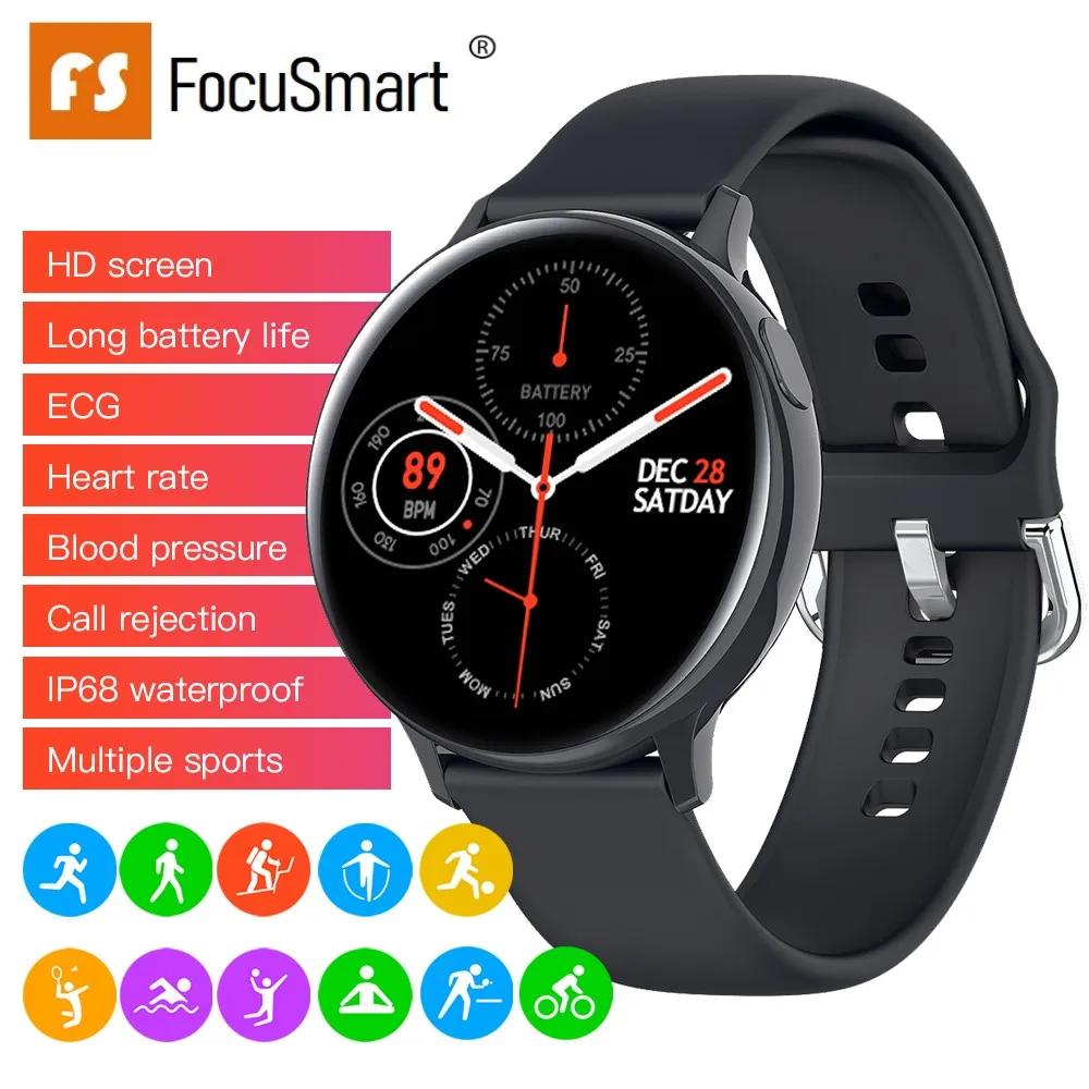 Мужские и женские Смарт часы FocuSmart с фитнес трекером пульсометром для Android ios PK iwo8