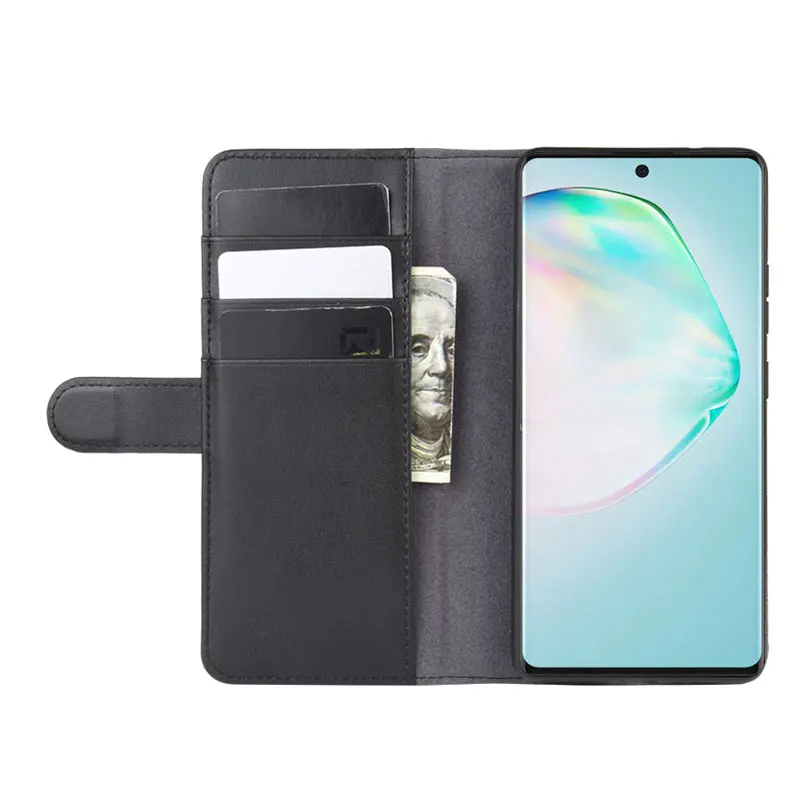

Genuine Leather Flip Case For Samsung M80S A91 S10 Lite 6.67inch Pure Color Phone Wallet Case Stand Holder