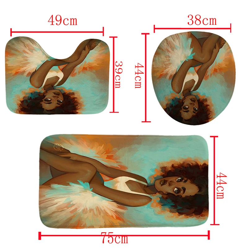 

4 Pcs Bathing Sexy Girl African Girl In A Ballet Skirt Shower Curtain Set African American Bathroom Curtains And Non-Slip Rugs