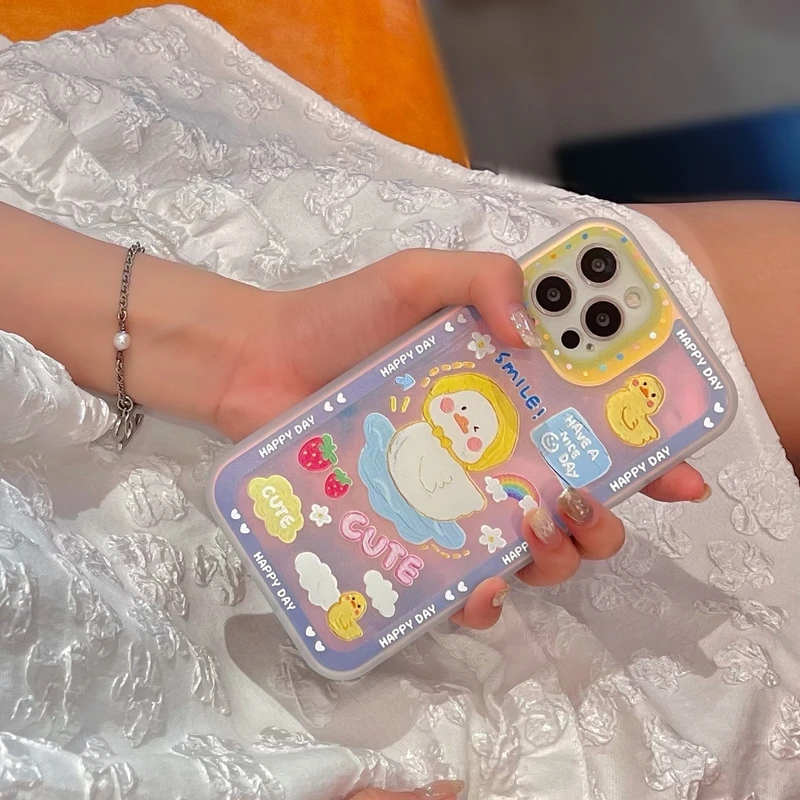 cute cartoon animal bear duck korea phone case for iphone 12 11 pro max cases x xs max xr 7 8 plus case laser blu ray soft caps free global shipping