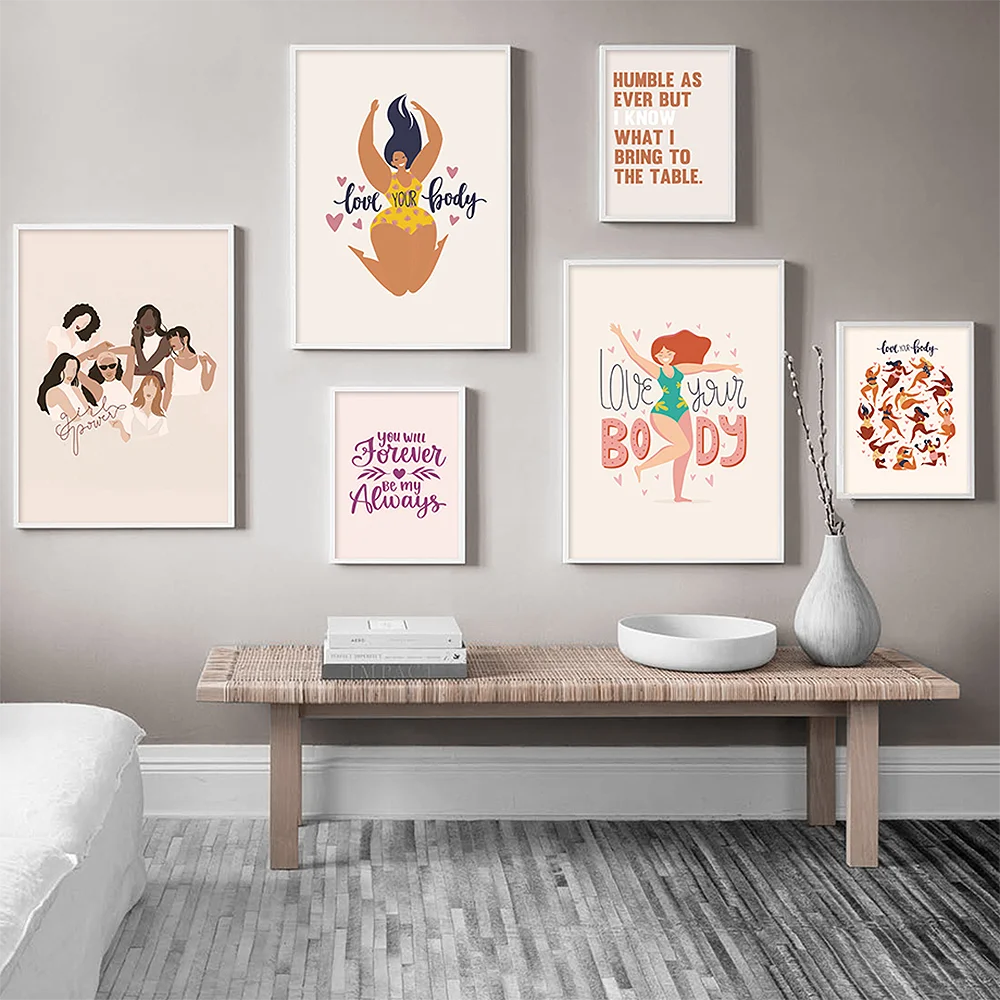 

Boho Fashion Abstract Women Posters And Prints Quote Love Your Body Canvas Painting Wall Art Pictures Living Room Nordic Decor