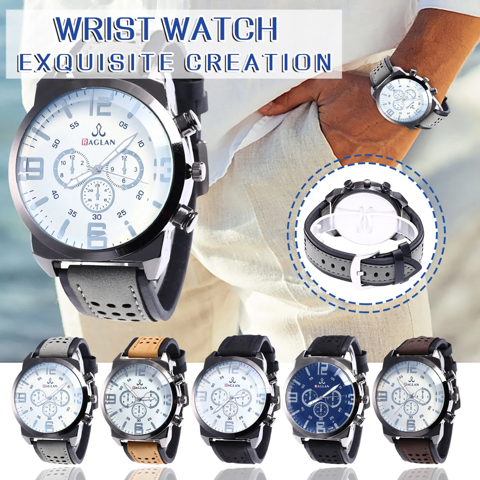 

Luxury Men's Watches Three Eyes Dial Casual Blu-ray Mirror Men's Leather Strap Sport Wristwatch часы мужские наручные F5