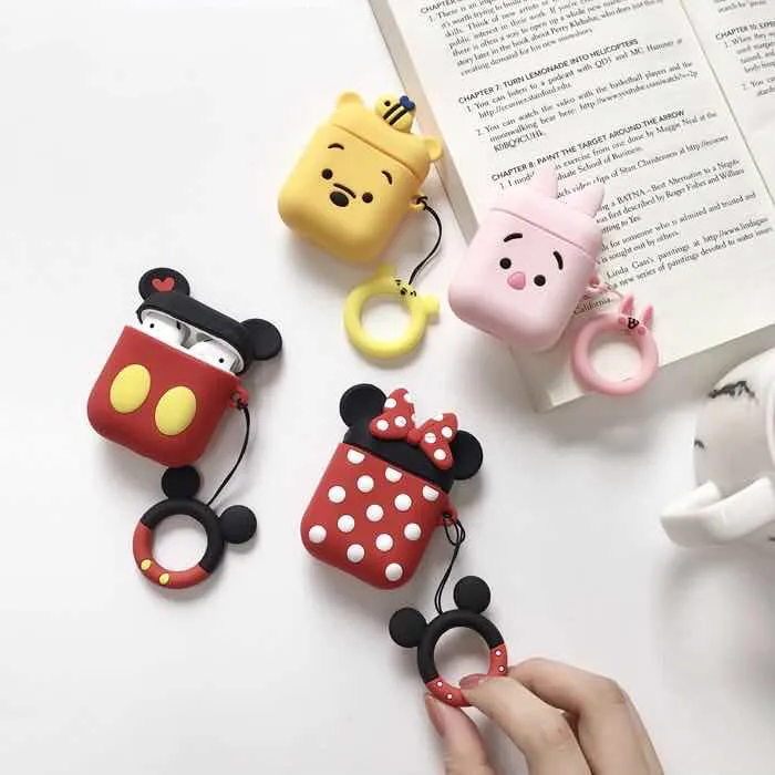 Bluetooth чехол для наушников Airpods 2 защитный Air Pods ремешок ключей милый мультяшный