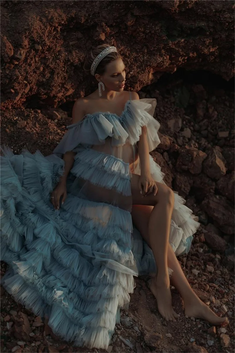 

Plus Size Maternity Night Robe Spaghetti Strap Ruffles Split Party Sleepwear Custom Made Floor Length Nightgowns Robes