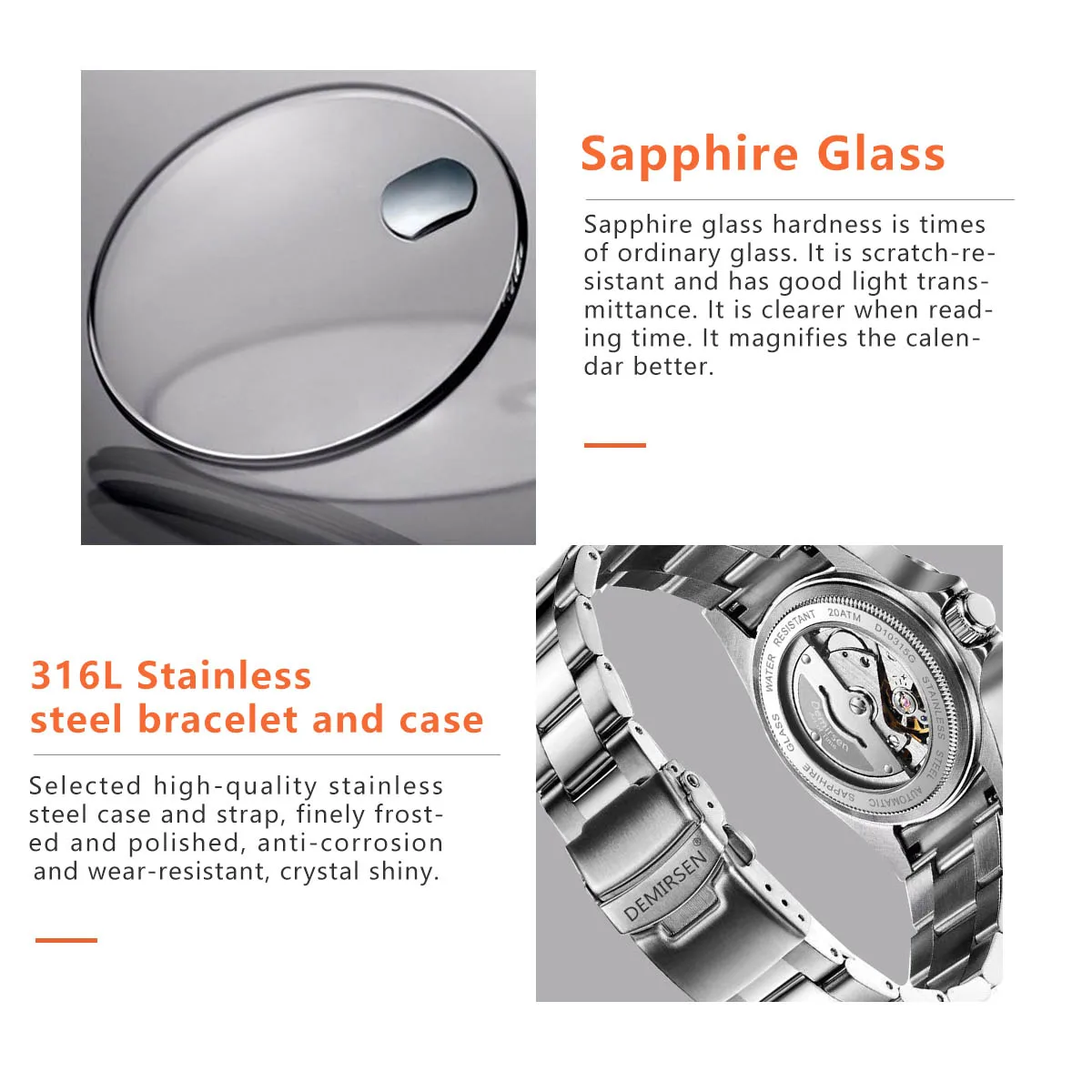 Мужские механические наручные часы Demirsen роскошные Брендовые Часы из нержавеющей